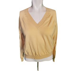 Minnie Rose Golden Cotton Cashmere V-neck Pullover Sweater sz S